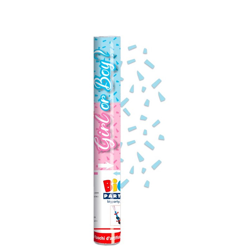 tubo spara coriandoli gender reveal celeste