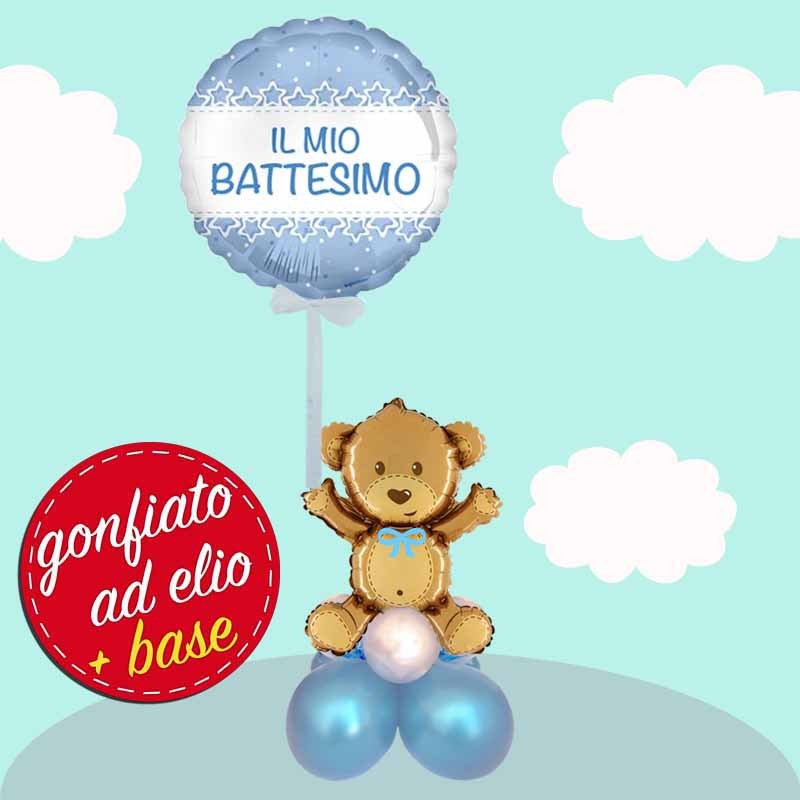 centrotavola palloncino battesimo con orsacchiotto