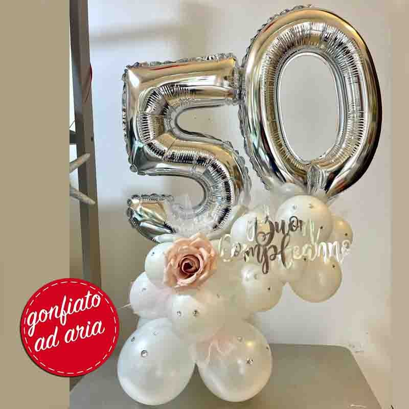 centrotavola numero 50 silver con rosa