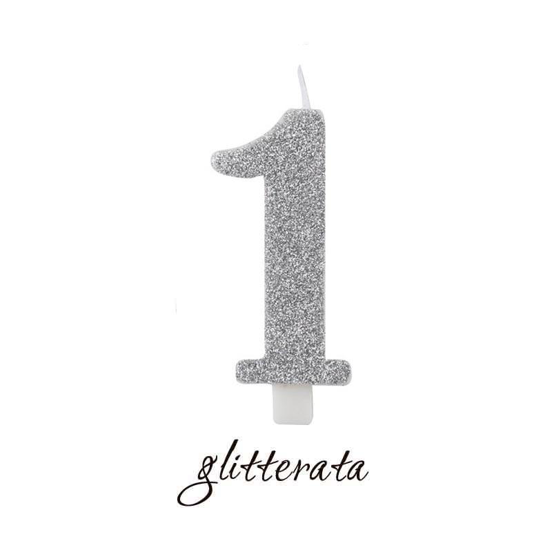 candela numero 1 argento glitter