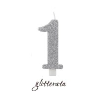 candela numero 1 argento glitter