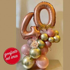 composizione tavolo 40 anni palloncini oro e rosa gold