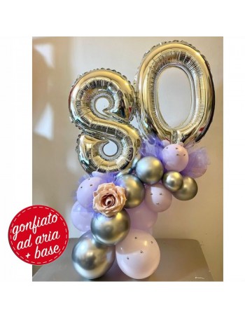 centrotavola numero 80 argento e lilla