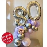 centrotavola numero 80 argento e lilla