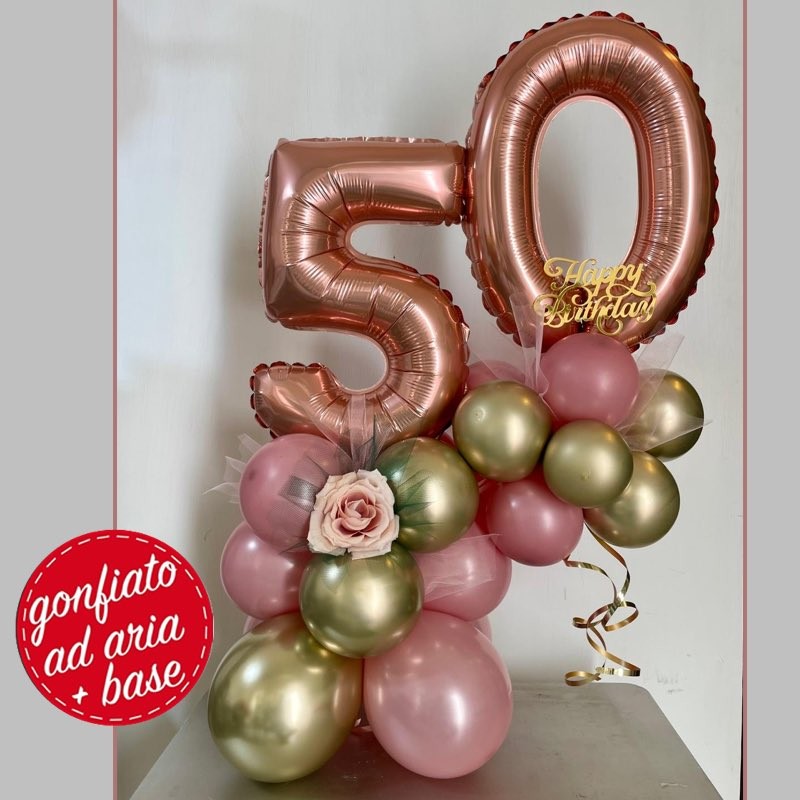 composizione 50 anni palloncini oro e rosa gold