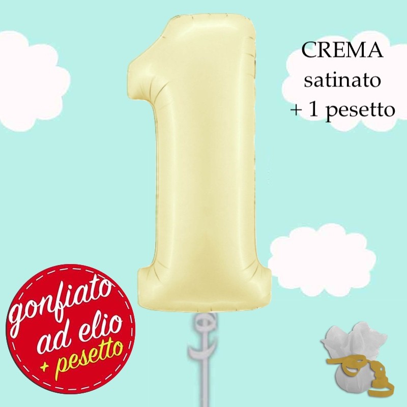 palloncino numero 1crema satinato ad elio cm.100