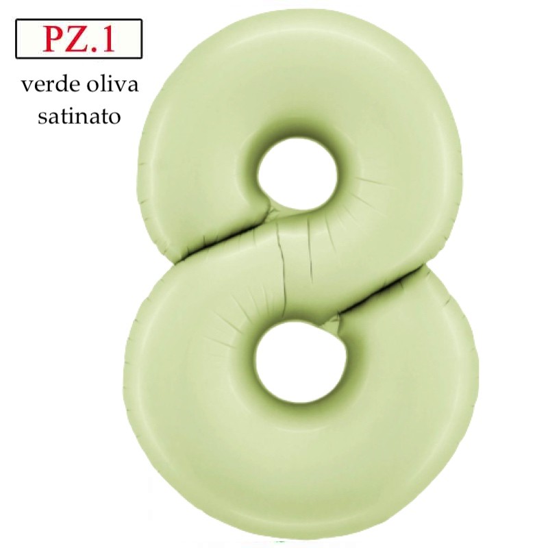 palloncino numerone 8 verde oliva satinato maxi