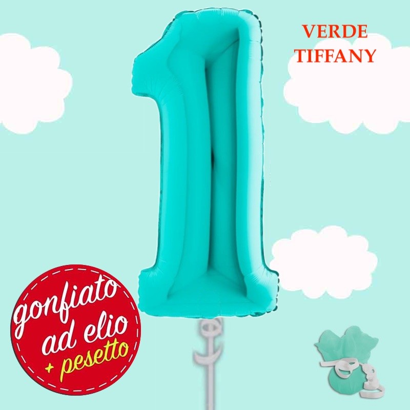 palloncino numero 1 verde Tiffany ad elio cm.100