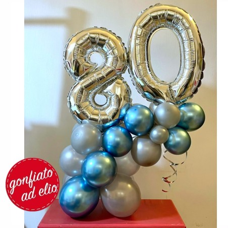 centrotavola numero 80 argento e celeste