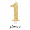 candelina numero 1 in cera e glitter oro