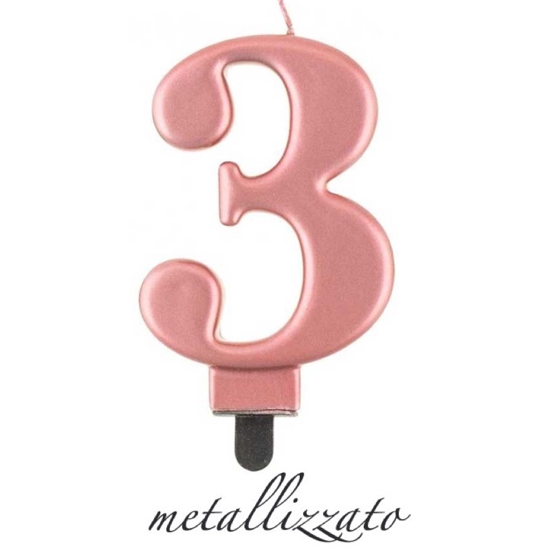 candela numero 3 rosa gold metallizzato