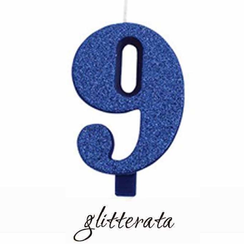 candela numero 9 blu glitterata