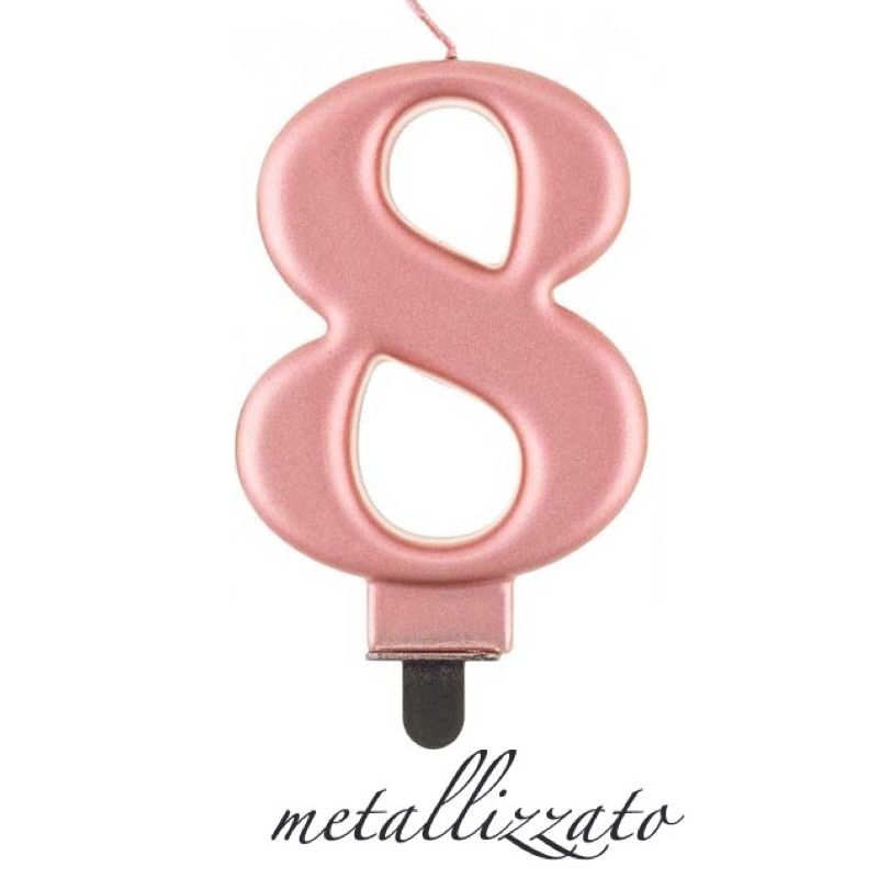 candela numero 8 rosa gold metallizzato