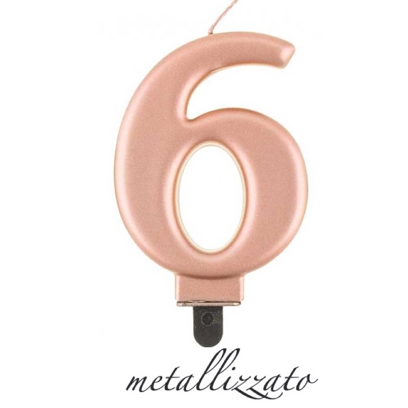 candela numero 6 rosa gold metallizzato